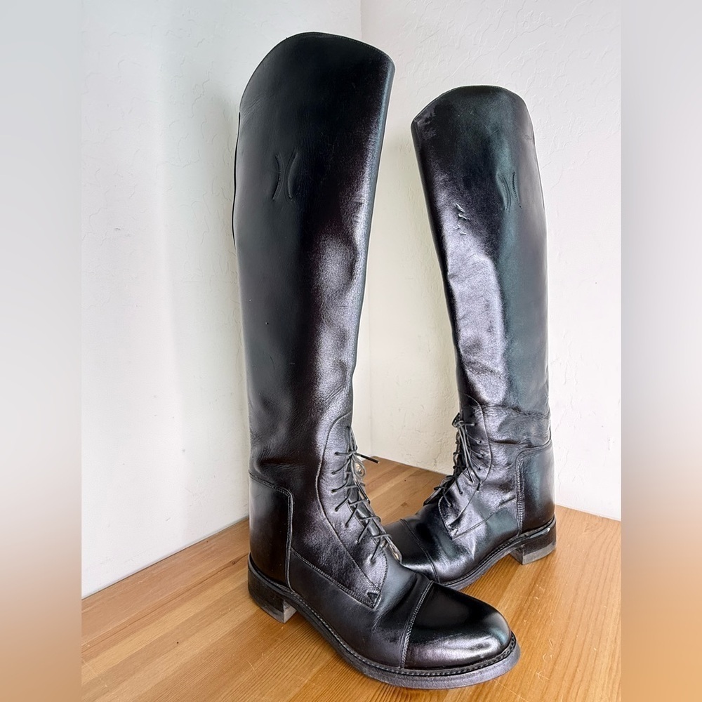 THE EFFINGHAM Black Leather 200L Tall Equestrian Boot Sz 7 1/2 WC Wide Calf - Picture 4 of 11